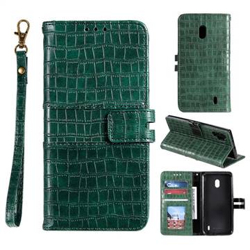 Luxury Crocodile Magnetic Leather Wallet Phone Case for Nokia 2.2 - Green