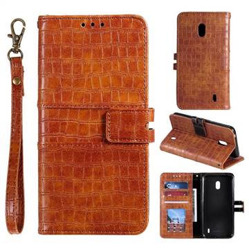 Luxury Crocodile Magnetic Leather Wallet Phone Case for Nokia 2.2 - Brown