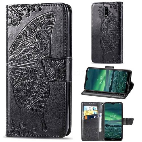 Embossing Mandala Flower Butterfly Leather Wallet Case for Nokia 2.3 - Black