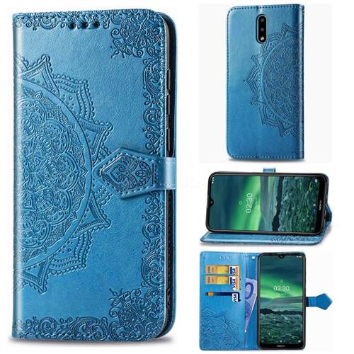 Embossing Imprint Mandala Flower Leather Wallet Case for Nokia 2.3 - Blue