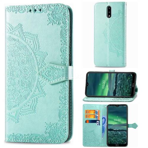 Embossing Imprint Mandala Flower Leather Wallet Case for Nokia 2.3 - Green