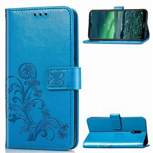Embossing Imprint Four-Leaf Clover Leather Wallet Case for Nokia 2.3 - Blue