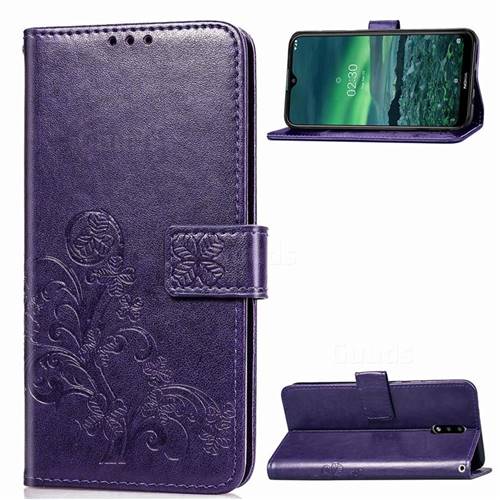 Embossing Imprint Four-Leaf Clover Leather Wallet Case for Nokia 2.3 - Purple