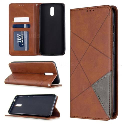 Prismatic Slim Magnetic Sucking Stitching Wallet Flip Cover for Nokia 2.3 - Brown