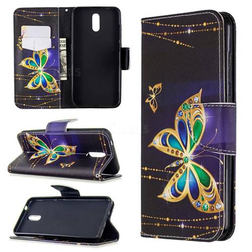 Golden Shining Butterfly Leather Wallet Case for Nokia 2.3