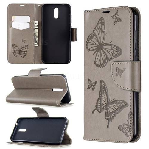 Embossing Double Butterfly Leather Wallet Case for Nokia 2.3 - Gray