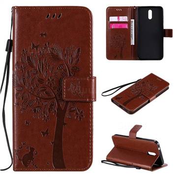 Embossing Butterfly Tree Leather Wallet Case for Nokia 2.3 - Coffee