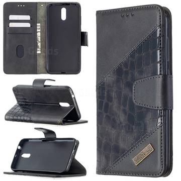 BinfenColor BF04 Color Block Stitching Crocodile Leather Case Cover for Nokia 2.3 - Black