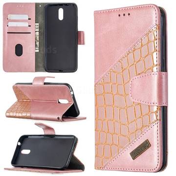 BinfenColor BF04 Color Block Stitching Crocodile Leather Case Cover for Nokia 2.3 - Rose Gold