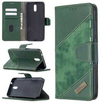 BinfenColor BF04 Color Block Stitching Crocodile Leather Case Cover for Nokia 2.3 - Green