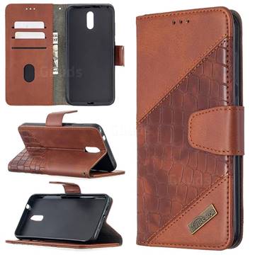 BinfenColor BF04 Color Block Stitching Crocodile Leather Case Cover for Nokia 2.3 - Brown