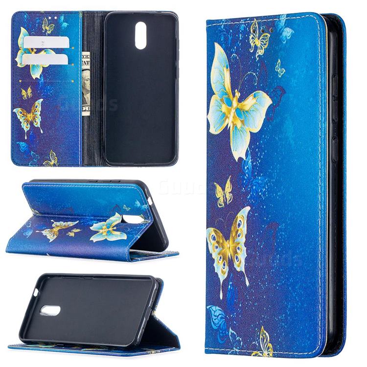 Gold Butterfly Slim Magnetic Attraction Wallet Flip Cover for Nokia 2.3