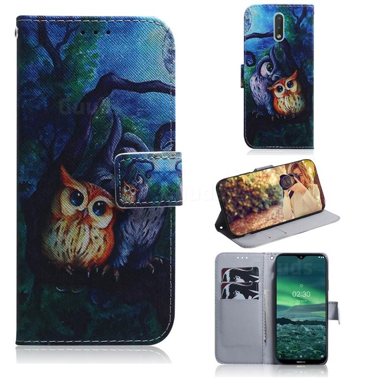 Oil Painting Owl PU Leather Wallet Case for Nokia 2.3