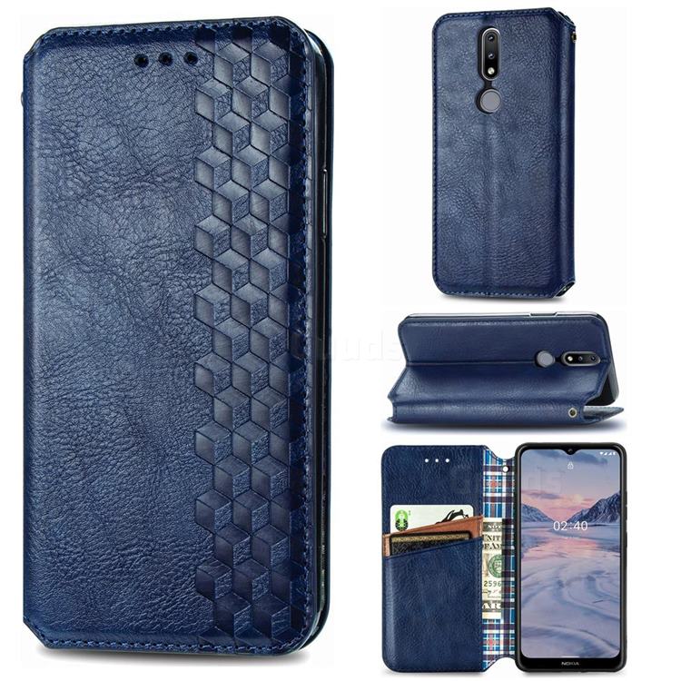 Ultra Slim Fashion Business Card Magnetic Automatic Suction Leather Flip Cover for Nokia 2.4 - Dark Blue