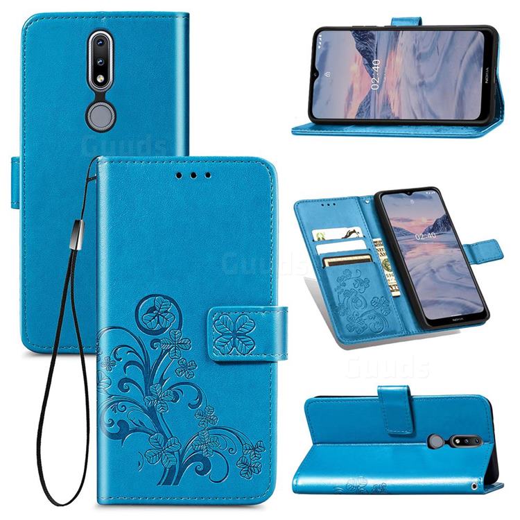 Embossing Imprint Four-Leaf Clover Leather Wallet Case for Nokia 2.4 - Blue