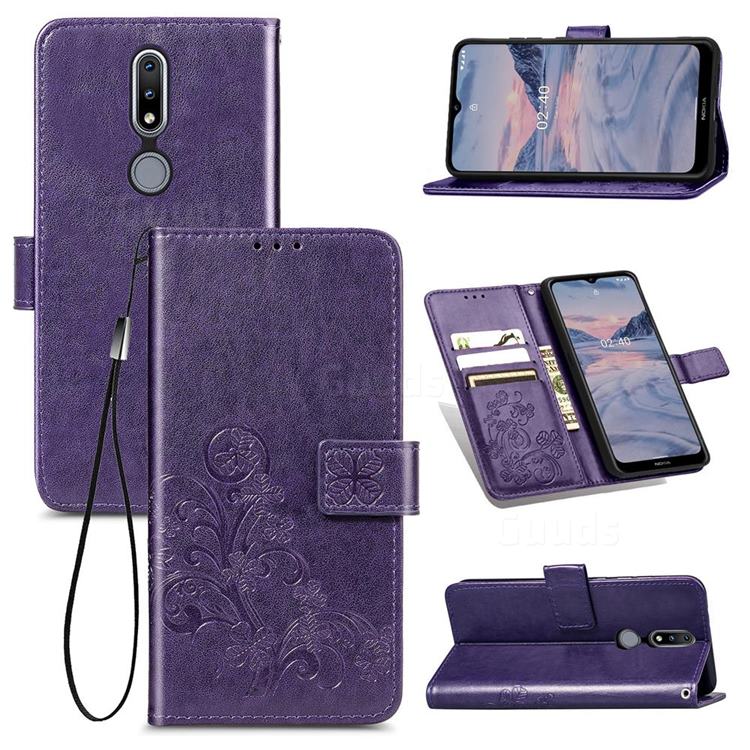 Embossing Imprint Four-Leaf Clover Leather Wallet Case for Nokia 2.4 - Purple