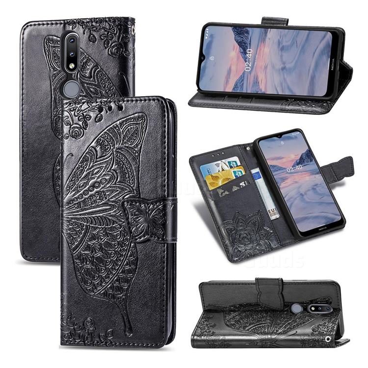 Embossing Mandala Flower Butterfly Leather Wallet Case for Nokia 2.4 - Black