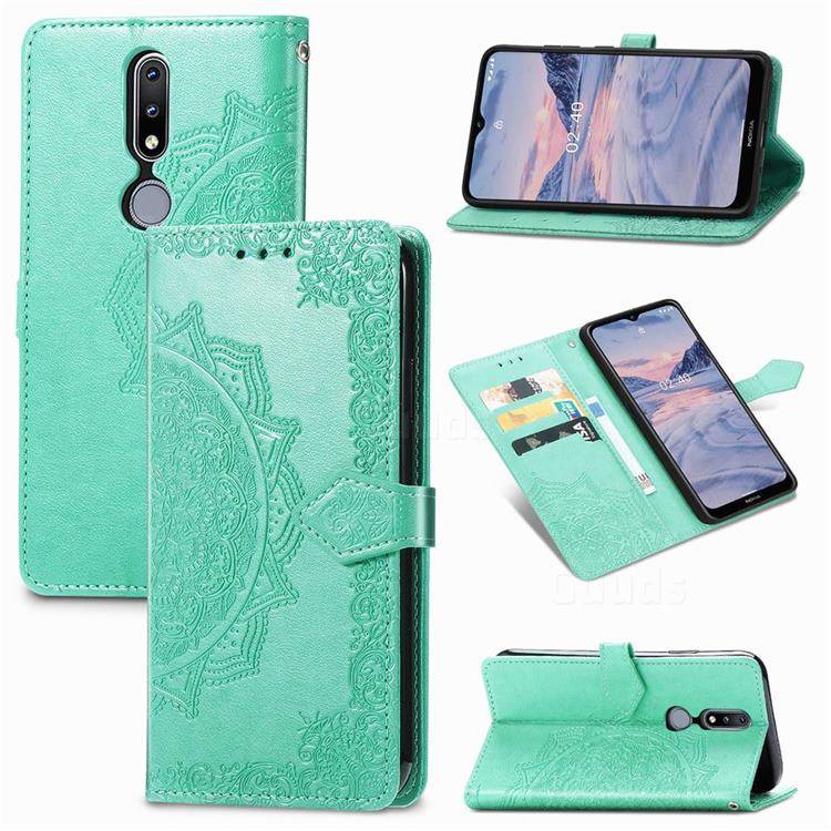 Embossing Imprint Mandala Flower Leather Wallet Case for Nokia 2.4 - Green