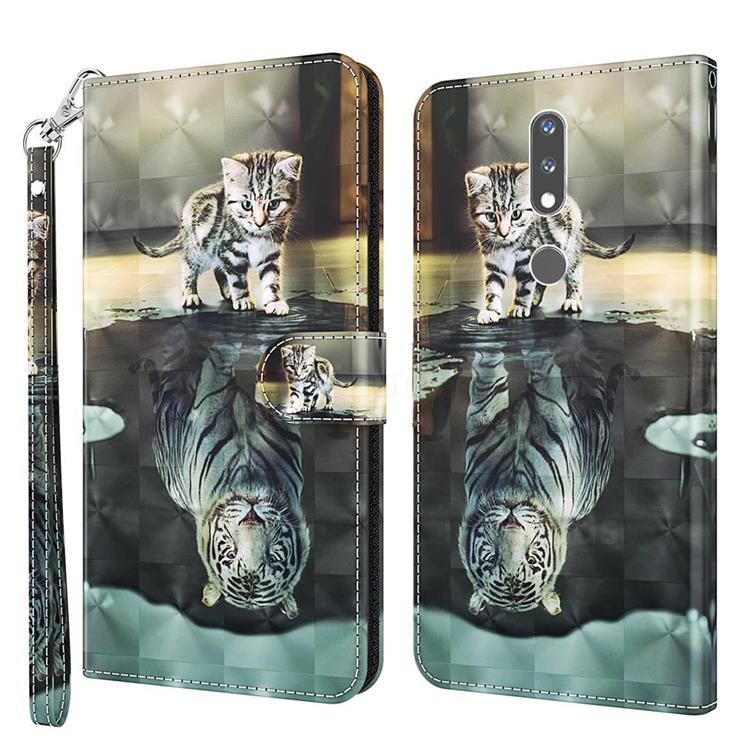 Tiger and Cat 3D Painted Leather Wallet Case for Nokia 2.4