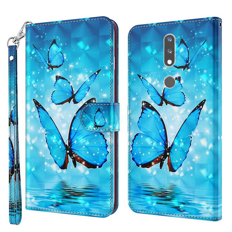Blue Sea Butterflies 3D Painted Leather Wallet Case for Nokia 2.4