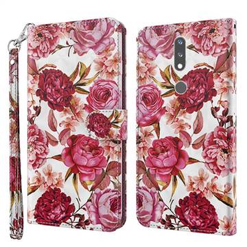 Red Flower 3D Painted Leather Wallet Case for Nokia 2.4