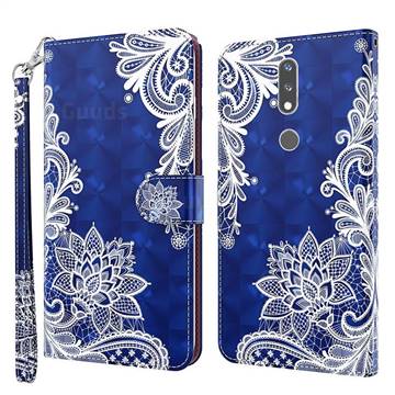White Lace 3D Painted Leather Wallet Case for Nokia 2.4