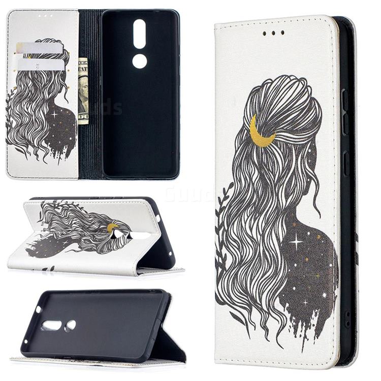 Girl with Long Hair Slim Magnetic Attraction Wallet Flip Cover for Nokia 2.4