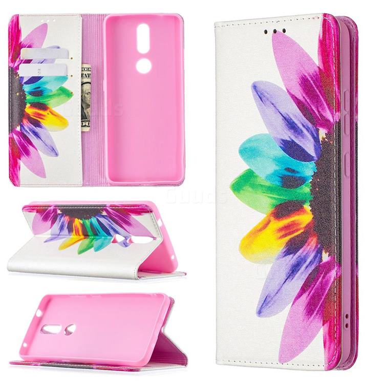 Sun Flower Slim Magnetic Attraction Wallet Flip Cover for Nokia 2.4