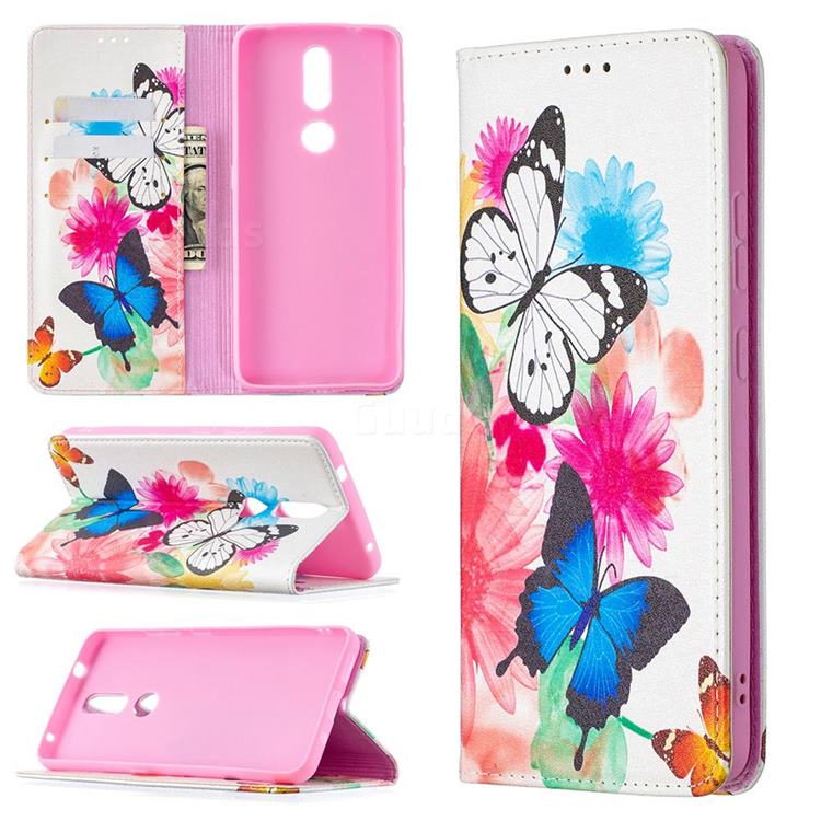 Flying Butterflies Slim Magnetic Attraction Wallet Flip Cover for Nokia 2.4