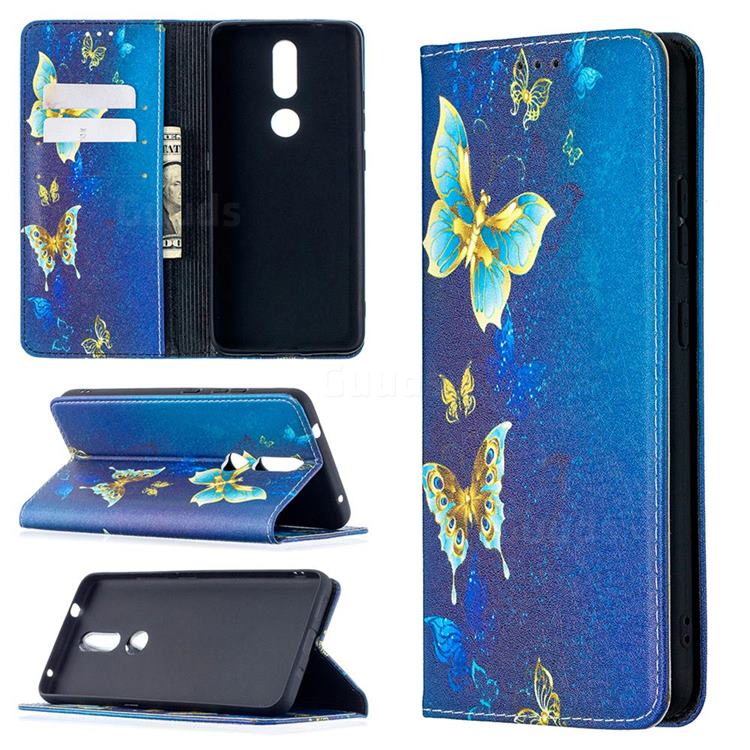 Gold Butterfly Slim Magnetic Attraction Wallet Flip Cover for Nokia 2.4