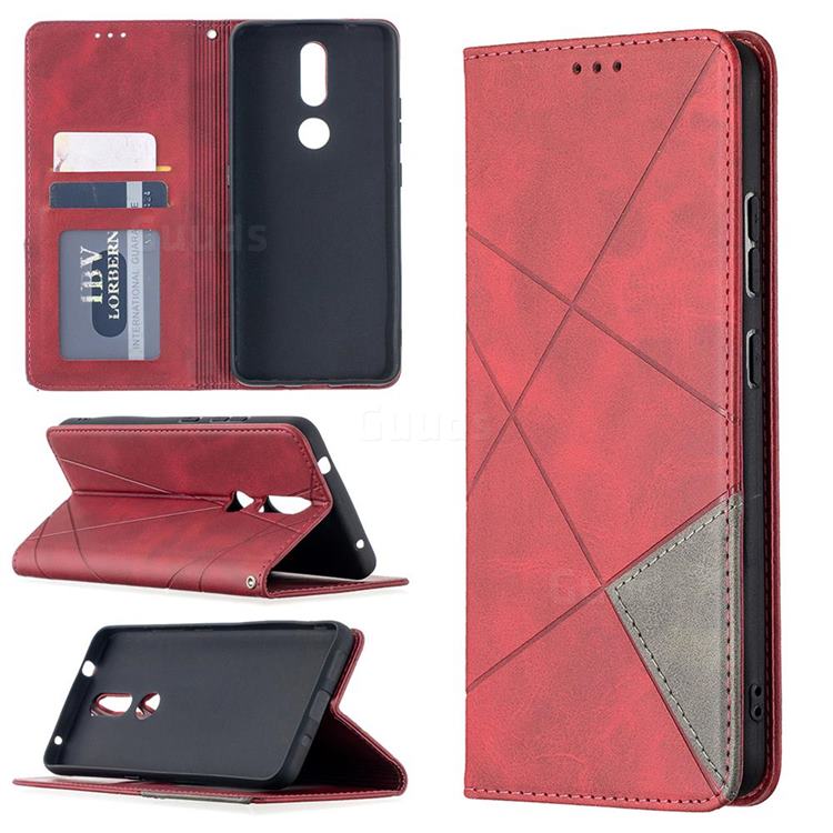 Prismatic Slim Magnetic Sucking Stitching Wallet Flip Cover for Nokia 2.4 - Red