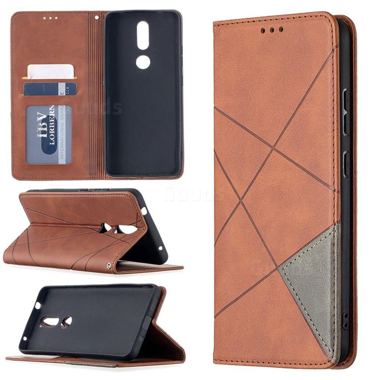 Prismatic Slim Magnetic Sucking Stitching Wallet Flip Cover for Nokia 2.4 - Brown