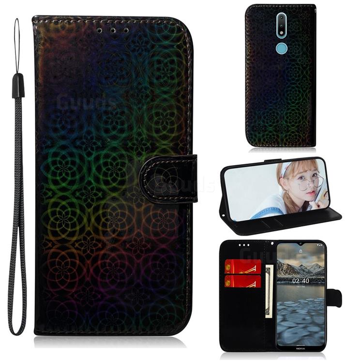 Laser Circle Shining Leather Wallet Phone Case for Nokia 2.4 - Black