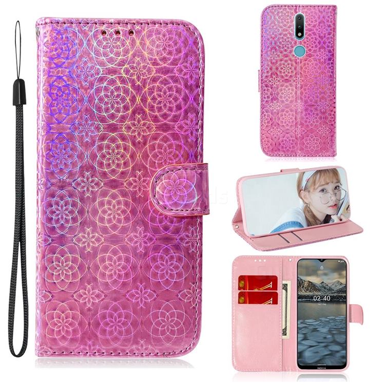 Laser Circle Shining Leather Wallet Phone Case for Nokia 2.4 - Pink