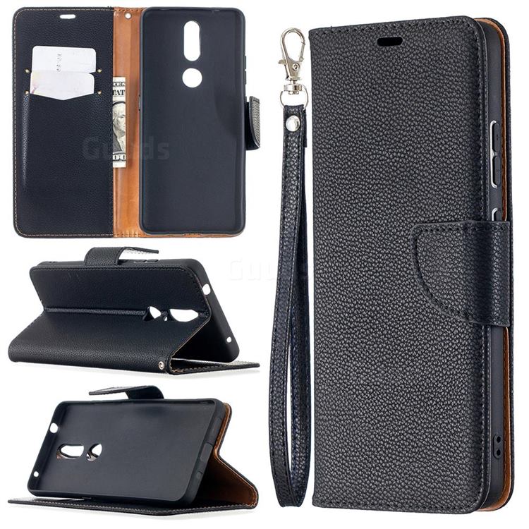 Classic Luxury Litchi Leather Phone Wallet Case for Nokia 2.4 - Black