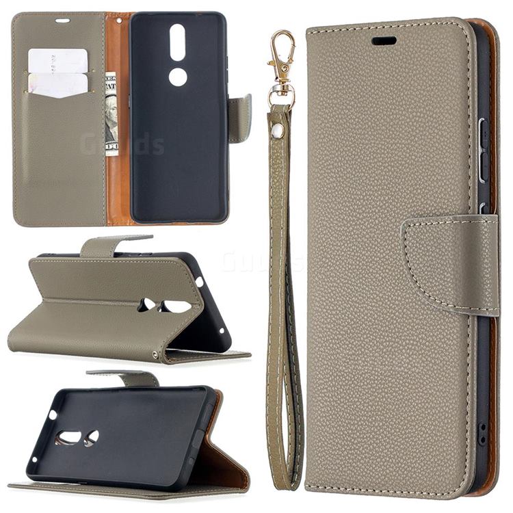Classic Luxury Litchi Leather Phone Wallet Case for Nokia 2.4 - Gray
