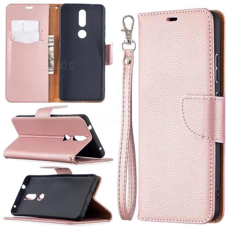 Classic Luxury Litchi Leather Phone Wallet Case for Nokia 2.4 - Golden