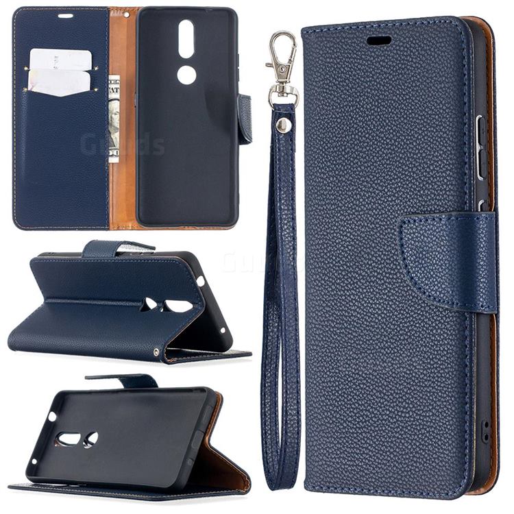 Classic Luxury Litchi Leather Phone Wallet Case for Nokia 2.4 - Blue