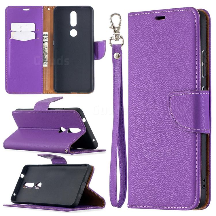 Classic Luxury Litchi Leather Phone Wallet Case for Nokia 2.4 - Purple