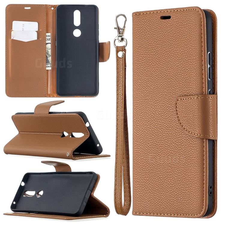 Classic Luxury Litchi Leather Phone Wallet Case for Nokia 2.4 - Brown