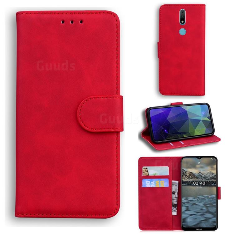 Retro Classic Skin Feel Leather Wallet Phone Case for Nokia 2.4 - Red