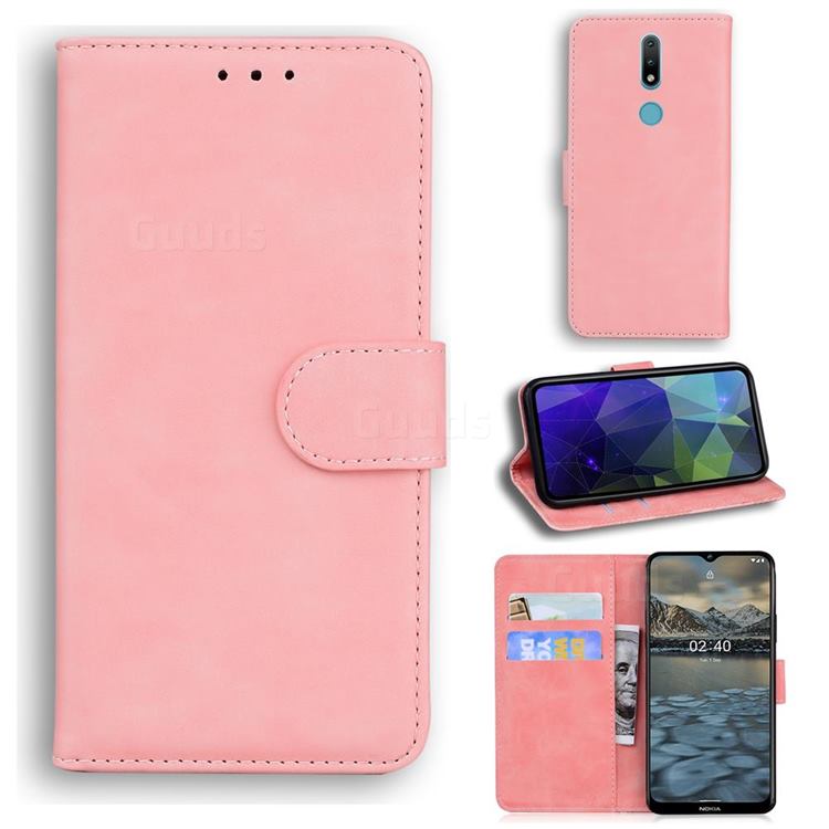 Retro Classic Skin Feel Leather Wallet Phone Case for Nokia 2.4 - Pink