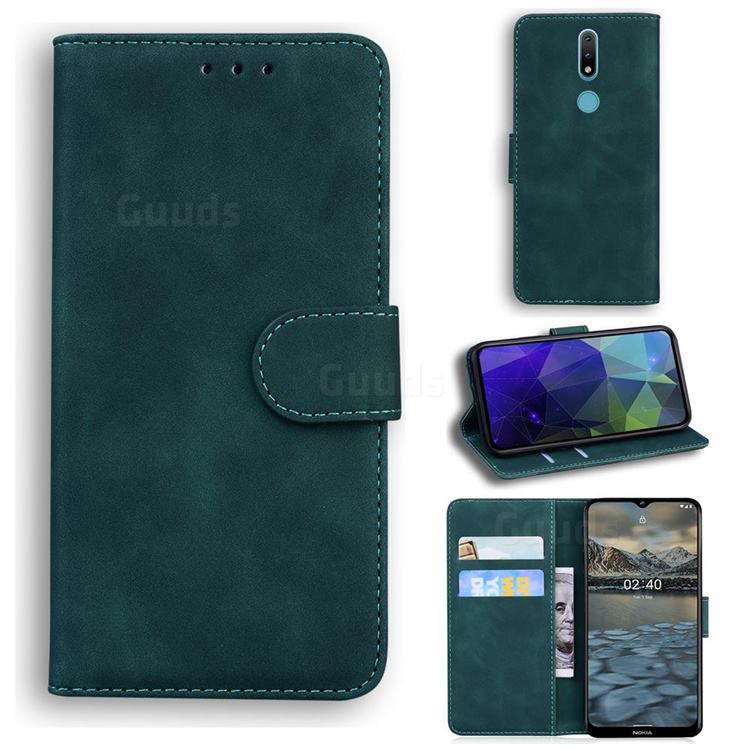 Retro Classic Skin Feel Leather Wallet Phone Case for Nokia 2.4 - Green