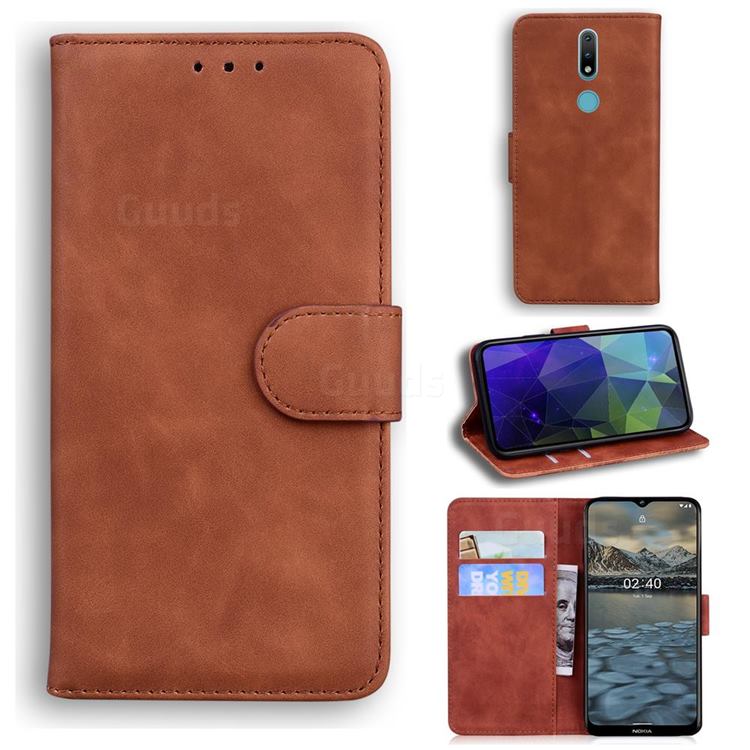 Retro Classic Skin Feel Leather Wallet Phone Case for Nokia 2.4 - Brown