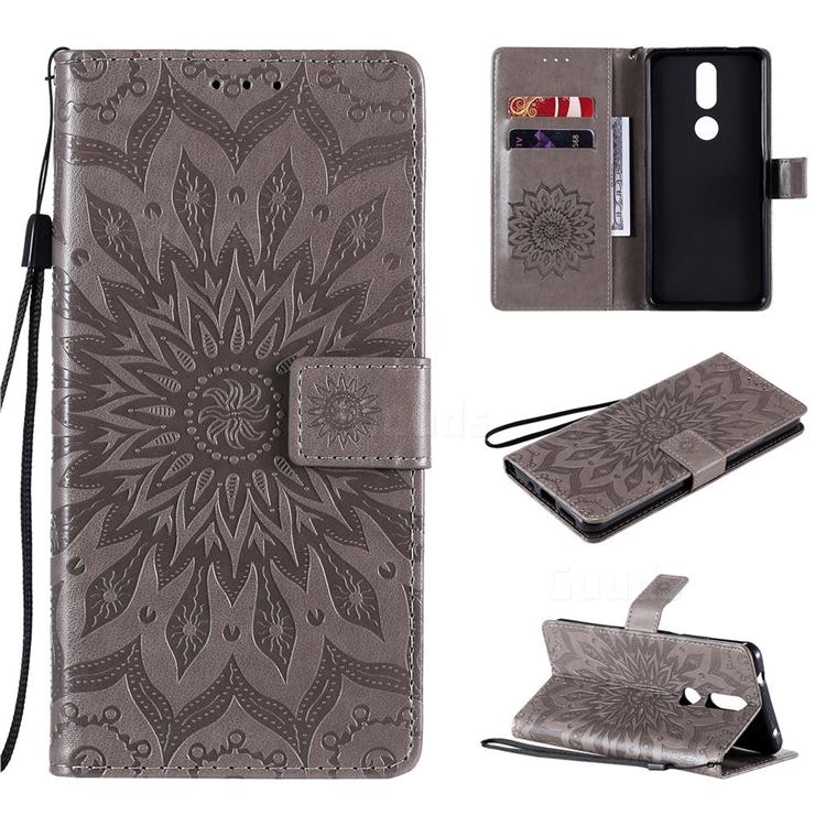 Embossing Sunflower Leather Wallet Case for Nokia 2.4 - Gray