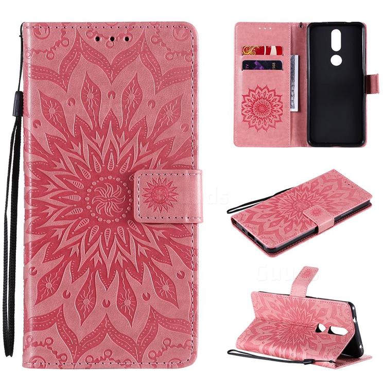 Embossing Sunflower Leather Wallet Case for Nokia 2.4 - Pink
