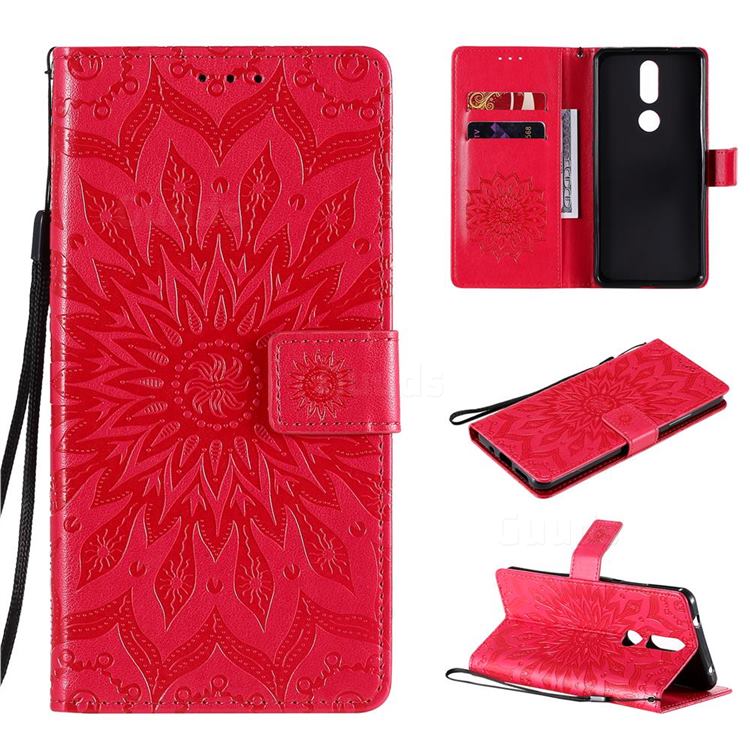 Embossing Sunflower Leather Wallet Case for Nokia 2.4 - Red