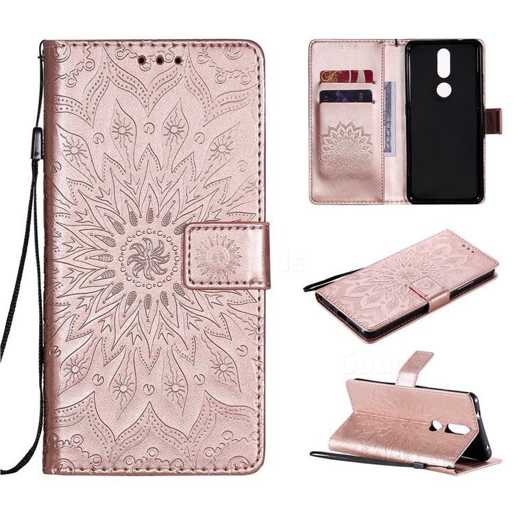 Embossing Sunflower Leather Wallet Case for Nokia 2.4 - Rose Gold