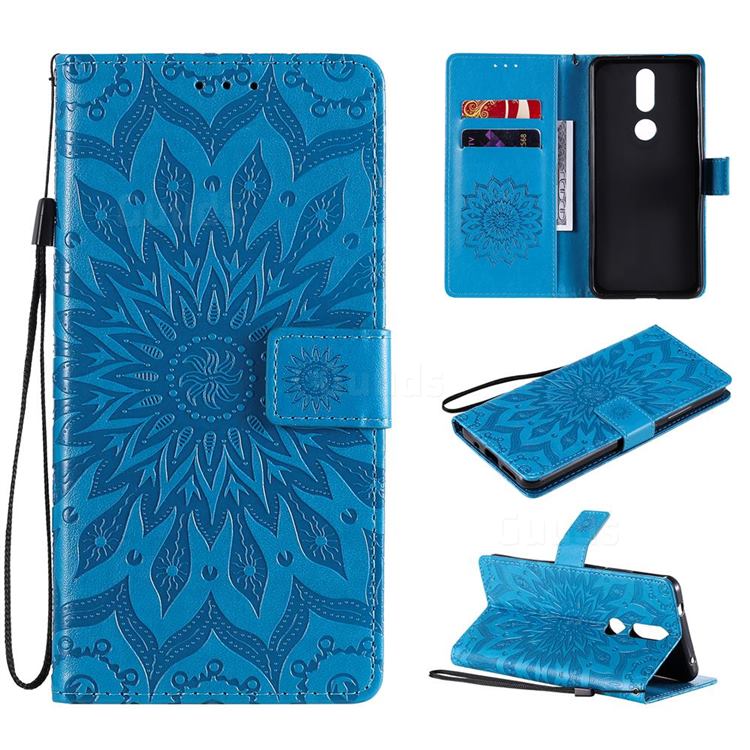 Embossing Sunflower Leather Wallet Case for Nokia 2.4 - Blue