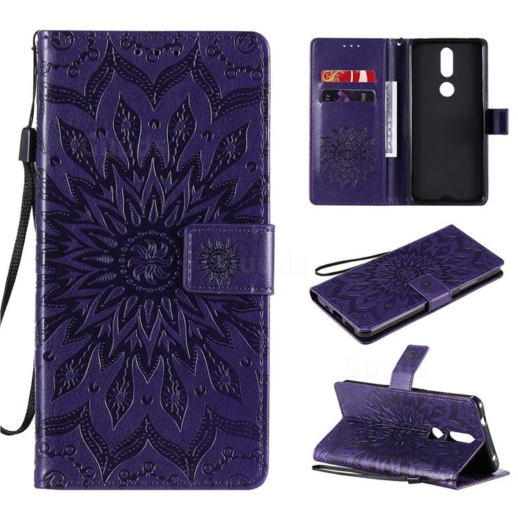 Embossing Sunflower Leather Wallet Case for Nokia 2.4 - Purple